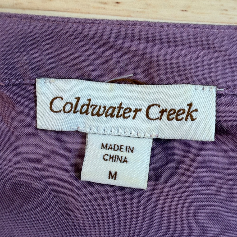 Coldwater Creek Purple Pintuck Crochet Lace Trim Rayon Button Front Tunic Top M - Picture 6 of 11